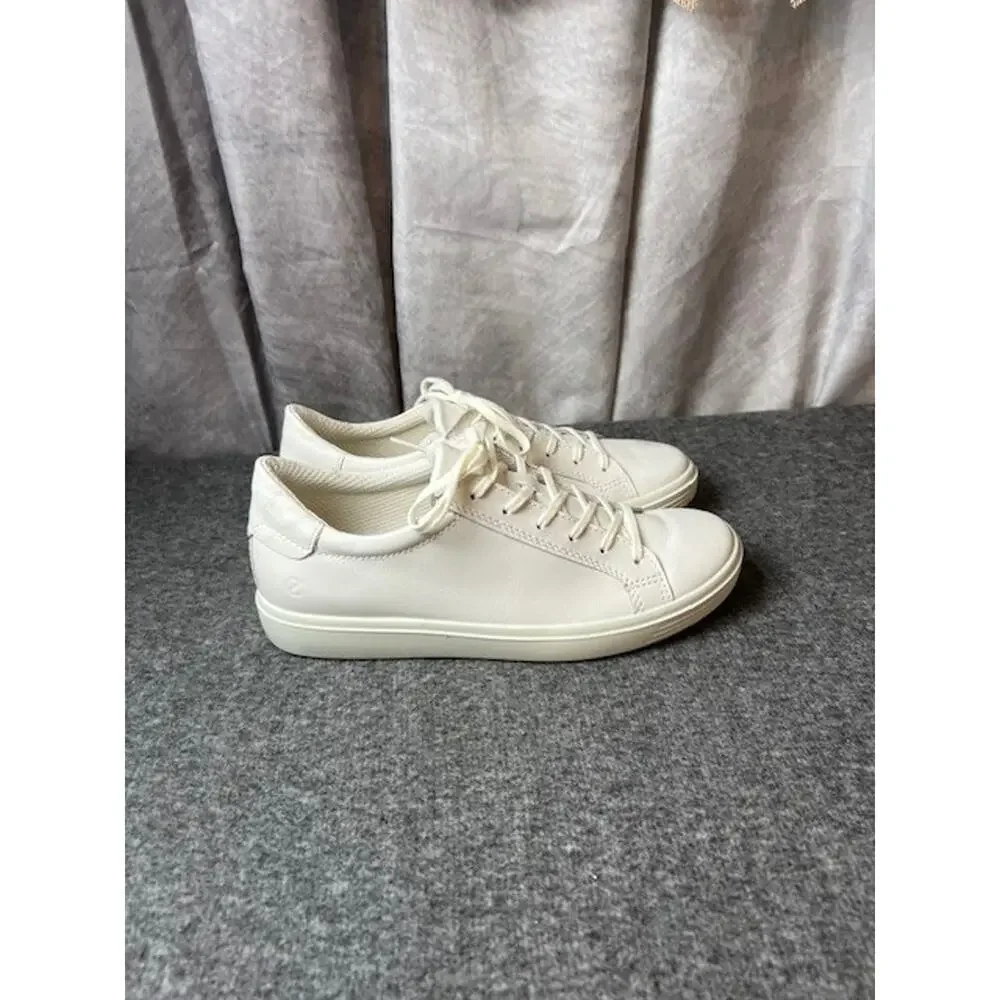 ECCO Shoes Womens 38 Soft Classic Casual Sneakers White Leather Lace Up Low - Picture 4 of 10